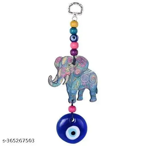 Vinjos Vastu Crafts Vastu Feng Shui ELEPHANT Evil Eye Hanging  Protection Good luck Charm and Wisdom Statue Metal and Glass in Multicolor ( 7 inches )