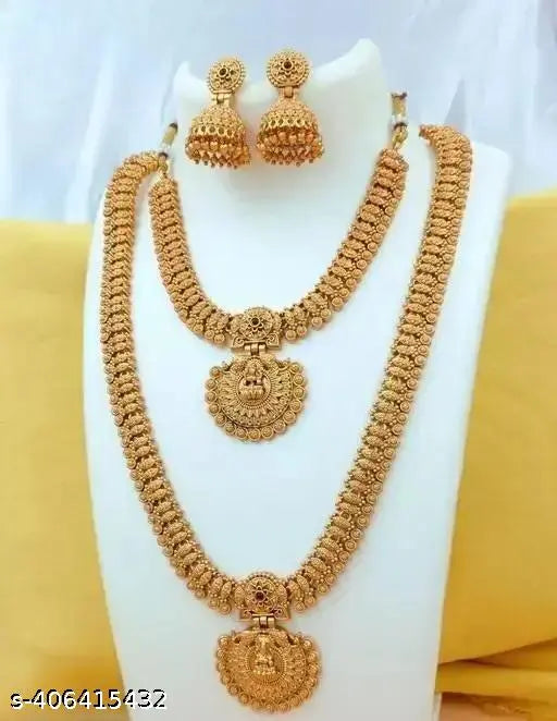 Vivanta design Jewellery Sets II Goddess Lakshmi Temple Design Gold Toned Faux Pearls Adorned Jewellery Set II Beautiful Antique Necklace Set / Indian Women Jewellery/ Gold Plated Fashion Jewelry II Traditional Handmade South Indian Jewellry Set II