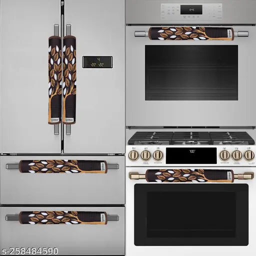 E-Retailer® Exclusive Polyester Combo Set of Appliance Cover (1 Pc. of Microwave Oven Top Cover and 1 Pc Handle Cover ) (Color-Brown, Design-Tree, Set Contains-2 Pcs.)