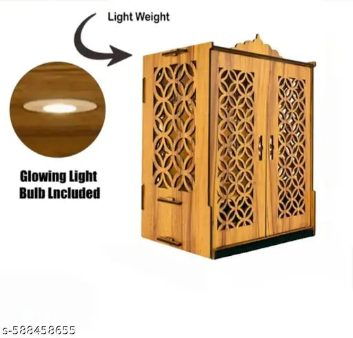 UTILITY Wooden Temple Mandir for Home with Door Cabinets | Beautiful Pooja Unit with Storage Space | with LED Light and Wall Mounts | Elegant Pooja Mandir for Home Big Size(H-21, L-17 B-11 inch)