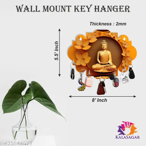 Kalasagar Premium HD Lord Buddha Wooden Key Holder | Key Hanger | Wall Key Stand for Home Decor Gift Items - Multicolor, 5.5' x 8' Inch (Pack of 1)
