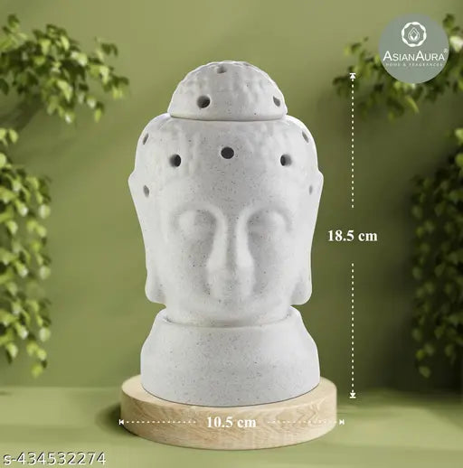 Buddha Shape Aroma Diffuser for Home Fragrance| Aroma Burner for Aromatherapy| Home Decor| Aroma Oil Warmer electric Ceramic Diffuser for Room Fragrance (Set of 1, Fragnance-Rosy Romance, English Lavender 10ML Each)