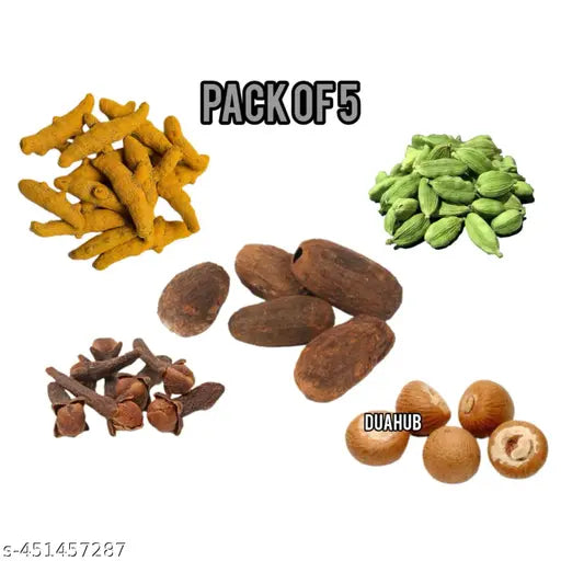 diwali  poojan samagari - jaiphal supari haldi ganth long elaichi pack of 5 pooja kit