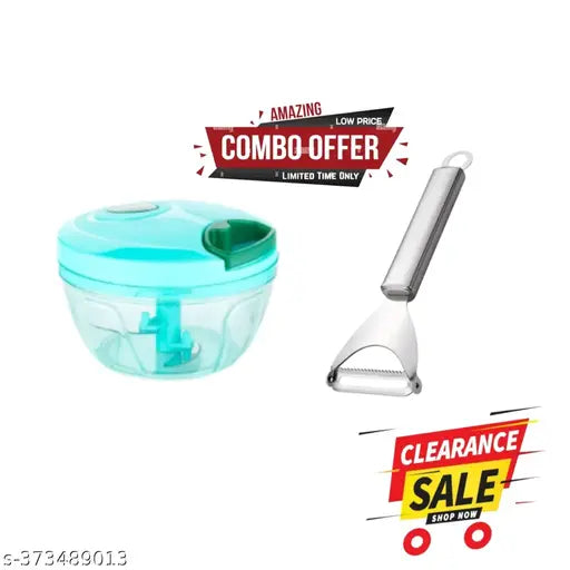 KAIVAL Manual Vegetable & Fruits Chopper Compact Plastic Chopper 450ml Dori Chopper With Stainless Steel, Vegetable Peeler, Cutter for Potato, Cucumber, Carrot, Slicer Fruit Peeler Grater, Y Shaped Peeler (Combo Pack)