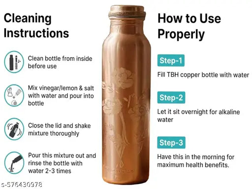 viDixn Designer Rose 100% Pure Copper (900mL) BPA Free, Rust & Leak Proof Copper Bottle, for Office, Yoga, Home, Gym, Travel, Boost, Immunity and Health Support Ayurveda Inspired Copper Bottle (Pack 1)