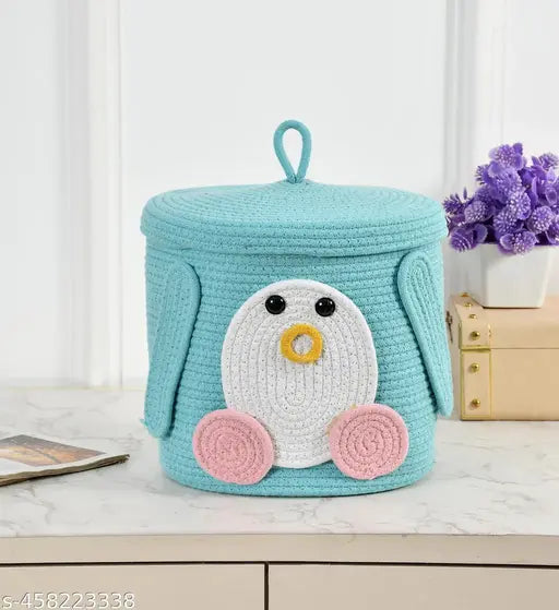 HomewayTex 100% Braided Rich Kids basket Size :- 25x25x25 CMS  OR  10x10x10 INCH  ( Pack of  1)  Colour :-Aqua