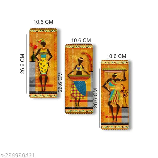 Shivmaan Art Wall Paintings For Living Room With Frame - Tribal Abstract Home Decor Large Art Bedroom -Set of 3