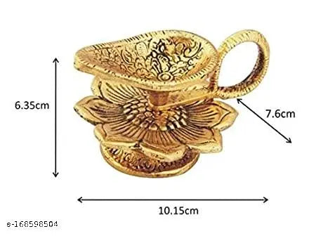 GEETA ENTERPRISES Metal Golden Chirag Kamal Diya For Pooja Home Temple