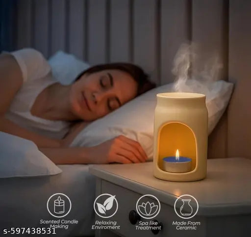 Blue Ceramic Aroma, Diffuser Set with Lavender Essential Oil & Tealight Candle | Home Fragrance Oil Burner for Relaxation, Stress Relief & Gifting