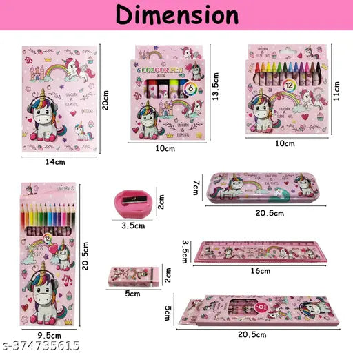 Stationery Kit for Girls - 41-Piece Set | Pencil Box, Colors, Eraser, Sharpener | Ideal Return Gift for Girls | Unicorn School Kit | Stationery Set for Return Gifts