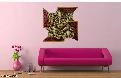 Swastik ganesh ji mushak singhasan coloured metal wall hanging showpiece