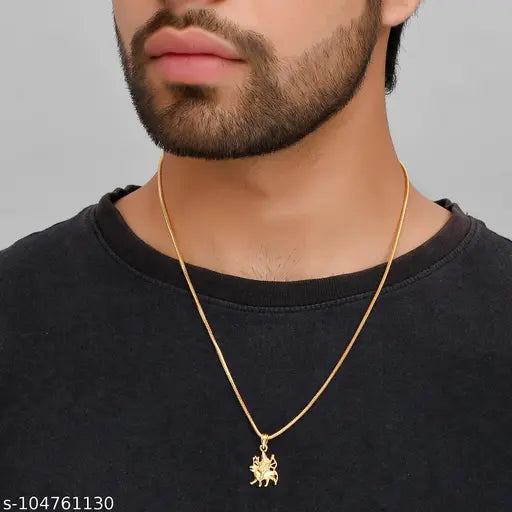 Combo of 4 Pendant Locket with 1 Gold Plated Chain - (Durga Mata, Radha krishna Fluet, Ganpati ji, Om Shiv Locket) For Girls Women Boys Men