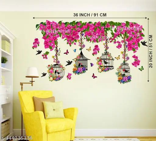 Design Zoo Summer Tree Cage Pink Flowers Sticker