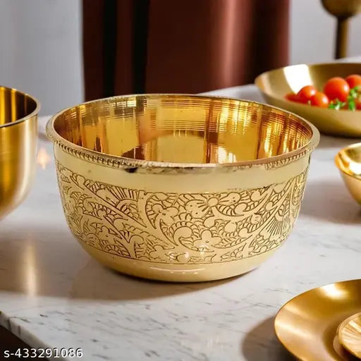 Handcrafted Brass Bowl | Gold Finish Bowl | Brass Bowl for Dining | Engraved Brass Bowl | Brass katori