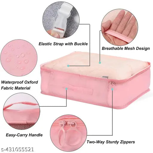 ( Multicolor) Travel Organizer 7 in 1 Travel Laundry Cosmetics Luggage Packing Organizers Set Makeup Bags Organizer Packing Cubes with Shoe Bag for travel, Nylon