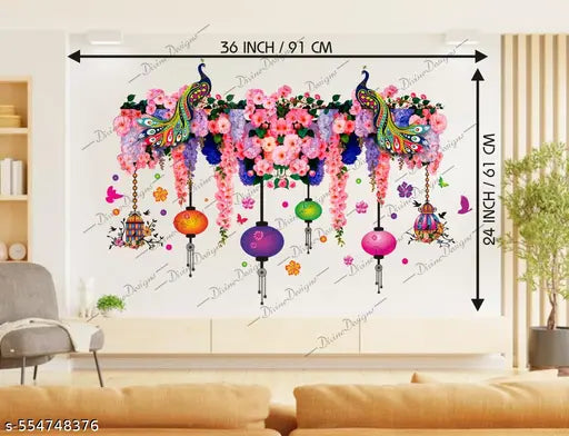 Art Kafe Colorful Peacock Pink Flowers Florals Wall Sticker