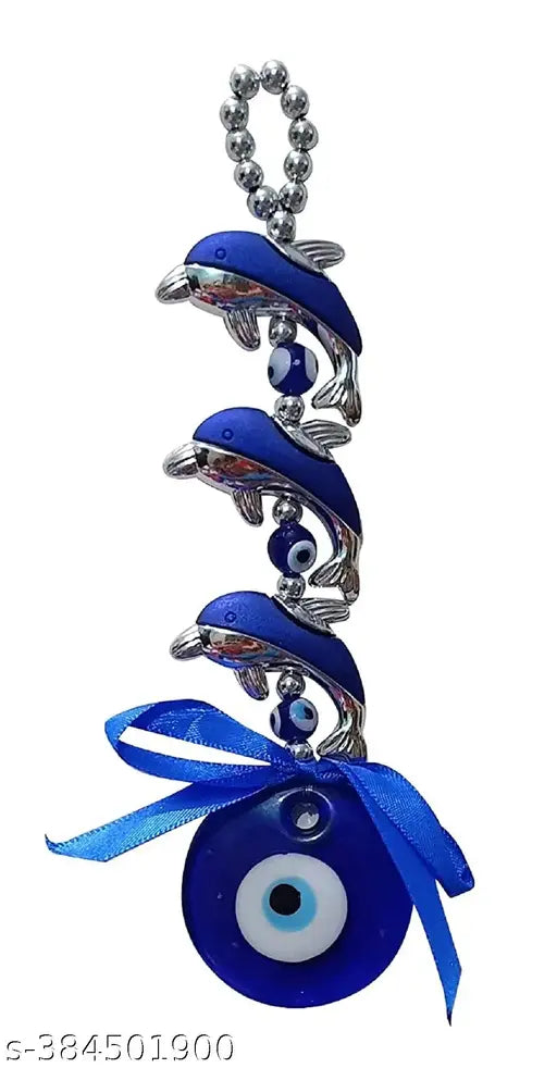 Dolphins/Fish Evil Eye Hanging for Nazar Dosh Protection, Guarding and Prosperity at Office and Home. Prepared from fine Quality of Metal & Polyresin for Vastu/Feng Shui Remedy.