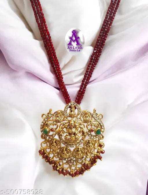 Avirah Pearls Designer 02mm Marron Hydro Crystal with Asta Laxmi CZ Pendent for Women's & Girls
