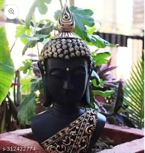 Handcrafted Buddha Home Decor Statue, Golden & Black Peace Buddha Idol for Living Room and Gift (28cm x 15cm x 12cm) Buddha Statue Decorative showpiece Items for Home Religious Idol Figurine Sculpture Spiritual Gift Decoration Indoor Outdoor Garden Desk P