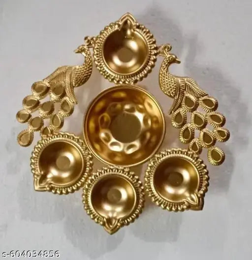 Urli Bowl New Decorative Metal Floral Urli Bowl for Floating Flowers and Tea-Light Candles Home, Office and Diwali Decoration new Peacock Design ( 8 inch ) ( Pack of 3 )