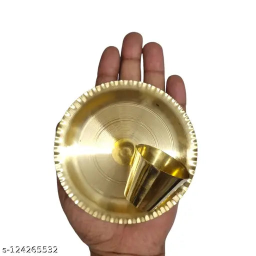 Divine Bazaar Glass and Plate set for Pooja, Brass Plate/Brass Bhog Plate and glass /Bhog Plate and glass ( 2 Plate and 2 glass) ( GOLD)