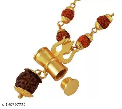 Mokah Spiritual Shiv trishul Damaru Locket With original Pamchmukhi Rudraksh stylish mala (8mm 36bead) Pack Of 1