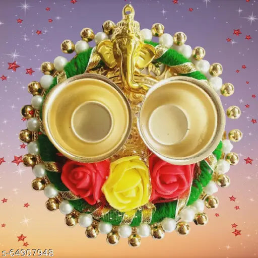 Designer Wooden & Metel Rakhi Haldi Kumkum Box/pooja thali Set [4inch] Puja Articles