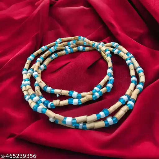 Tulsi Kanthi Mala 2 Round with Tulsi Beads & Blue Crystal Wood Chain