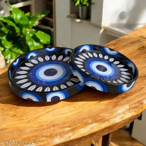 Evil Eye Round Serving Tray Set – Handcrafted Resin Coated MDF (Set of 2)