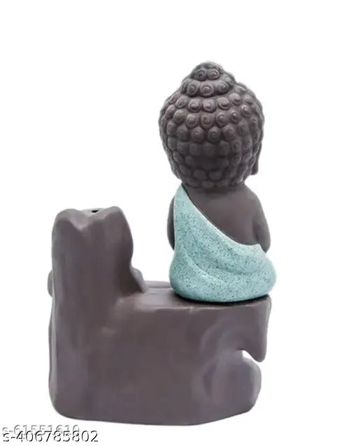 DEAL24SEVEN BLUE Buddha JI Murti Fountain Smoke Backflow Cone Incense Holder (12cm Height, Red & BROWN) with 21 Free Smoke Cones, Decorative Showpiece for Home, Temple, Office, Car Dashboard, Pooja & Home Decoration