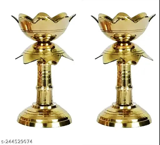 Giftonia Brass Kamal / Lotus Diya set  Puja Diya, Kuthu Vilakku,  (Height 4 .5 Inches Pack of 2 Pcs) Akhand  Diya