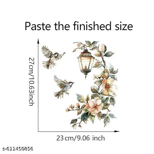 Nisha Tredars  “Flying Sparrows with Floral Lantern Decor” wallsticker