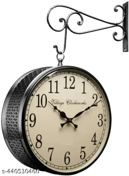Royal Crafts Metal Round Double Side Black 8 Inches Analog Station Clock