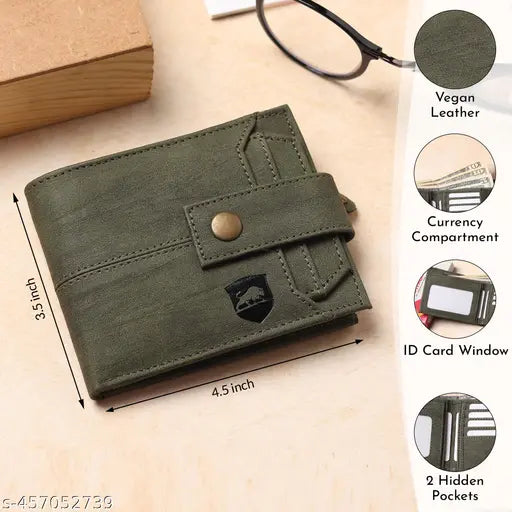 SAMTROH Button Closer Vegan Leather Wallet for Men I 4 Card Slots I 2 Currency & 2 Secret Compartments I 1 Zipper Coin Pocket