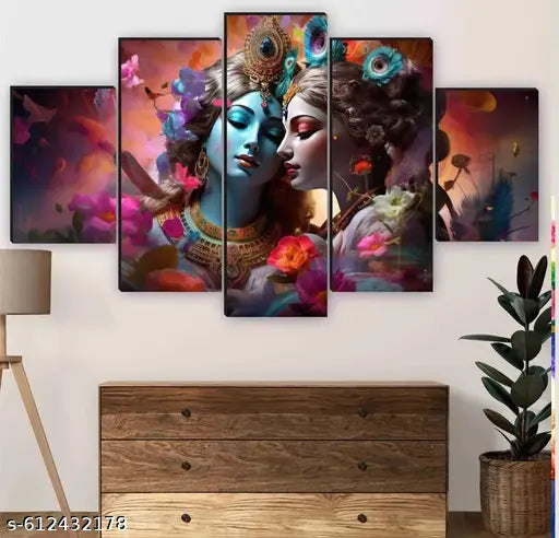 WallArt  Set of 5 Premium Radha Krishna Wall Painitngs For Living Room Decoration Gift items /home decor/ modern art paintings 30 x 18 inch