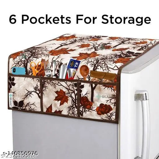 E-Retailer® Exclusive 3-Layered Polyester Combo Set of Appliances Cover (1 Pc. Fridge Top Cover, 3 Pc. Handle Cover, 1 Pc. of Microwave Oven Top Cover and 1 Pc. Semi Autometic Washing Machine Cover) (Color-Brown, Design-Floral, Set Contains-6 Pcs.)