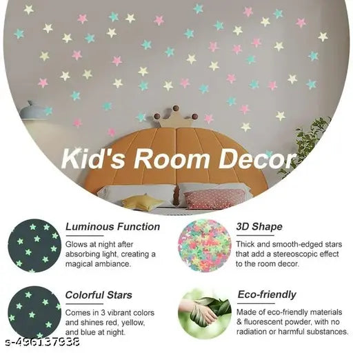 50 pcs Glow In the dark Stars Night Glowing Stars Decorative Adhesive Stickers kid Room Items