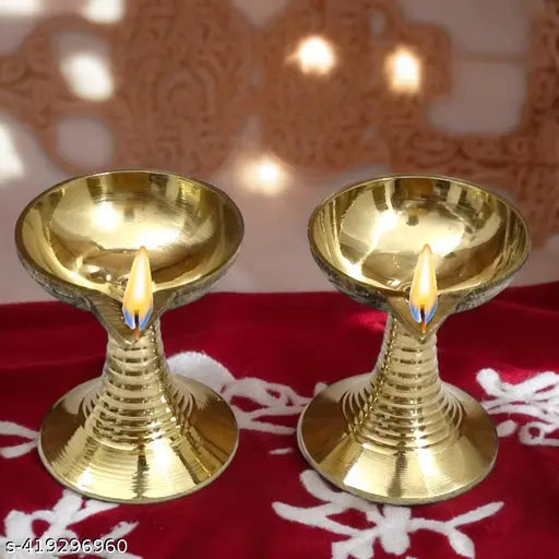 Divine Bazaar Set of 2 Brass Diyas for Puja Rituals"