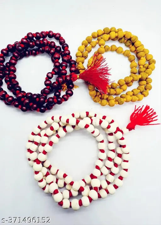 Pack Of 3 Krishna Mart Chandan Mala /Haldi Mala /Tulsi Mala Original 108 Beads Pure Tulsi Jap Mala for Mantra Jaap (Pack of 3)