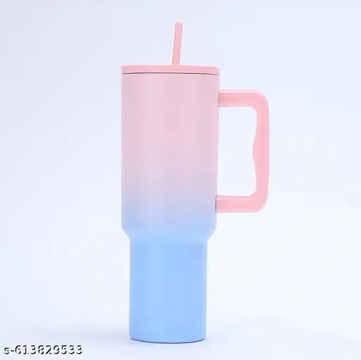 1.2 L Stainless Steel Tumbler Hot and Cold with Handle, lid and Straw, Leak Proof Mug Cupholder for Gym, Travelling,Office,School Cupholder Gifts Unisex (Pink Shaded)