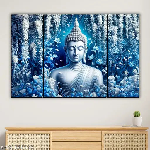 Buddha Home Decor Modern Painting Digital Reprint 12 inch x 18 inch Painting (Without Frame, Pack of 3)