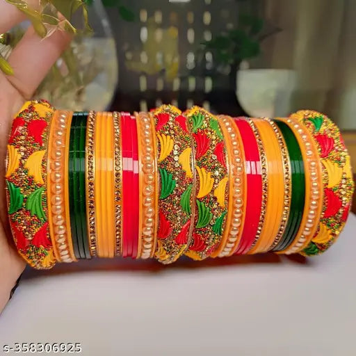 "Fancy Multicoloured Chooda with Stylish Bangles - Trendy Accessories for Every Occasion"