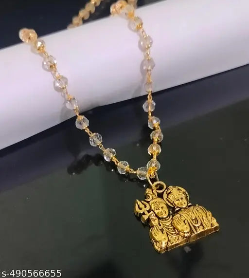Trending stylish new hindu religious gold plated lord Shiva Parvati Mahadev mahakal Shankar locket with Crystal mala chain pandent Necklace for boys/men and girls/women