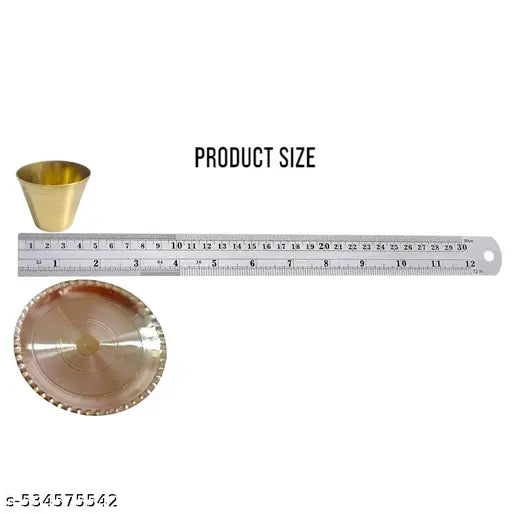 Pure Brass Pooja Thali With Glass for Puja, Office, Temple - 8 Pcs Set