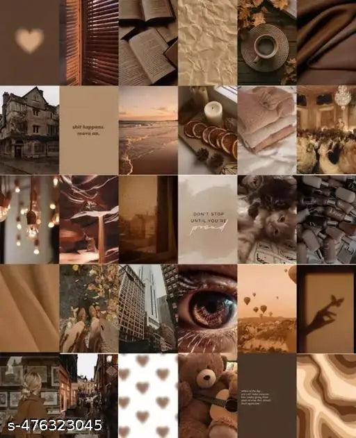 Peel-&-Stick 70 Pcs Brown Aesthetic Wall Collage Kit | Dark Neutral Photo Collage ||4*6 Size Home decor wall Poster
