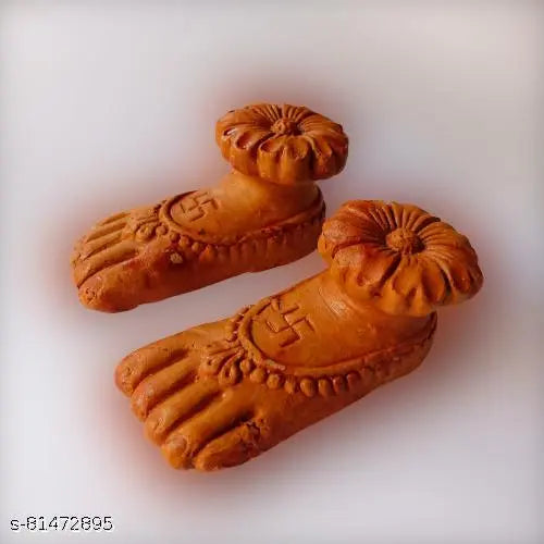 Small Size Terracotta (Clay) Home Temple Charan Paduka for Diwali | Festival Decoration And Your Home Temple Decoration Set of-2