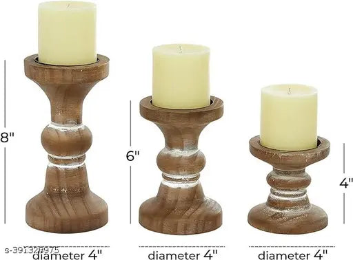 A Piece of Wood Gray Rustic Candle Holders Mango Wood Candle Holders Candles Pillar for Home in Living Room,Bedroom,Dining Table Centerpiece Set of 3 Candlestick Holder.
