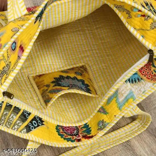 HomeBags, Luggage & Travel AccessoriesWomen BagsHandbagsFloral Cotton Quilted Hand Bag with Zip | 18x18 inch | Stylish & Durable Multi-Purpose Tote Bag