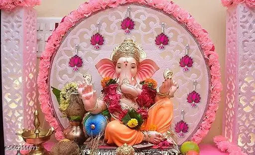 Lotus Hanging Decoration for Pooja & Festivals | Set of 6 Acrylic Pink Lotus Wall Hangings for Ganpati, Diwali, Mandir Décor| Ganpati Mandap, Pooja rooms, wedding backdrops, and festival corners.