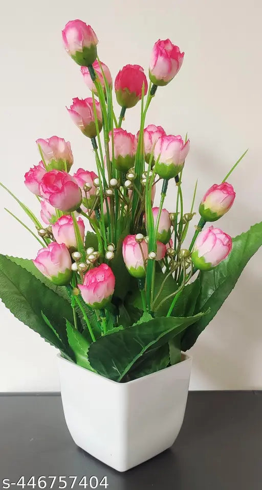 Baarig Beautiful Artificial 10 Multi Goli Flowers with Pot (Pink)